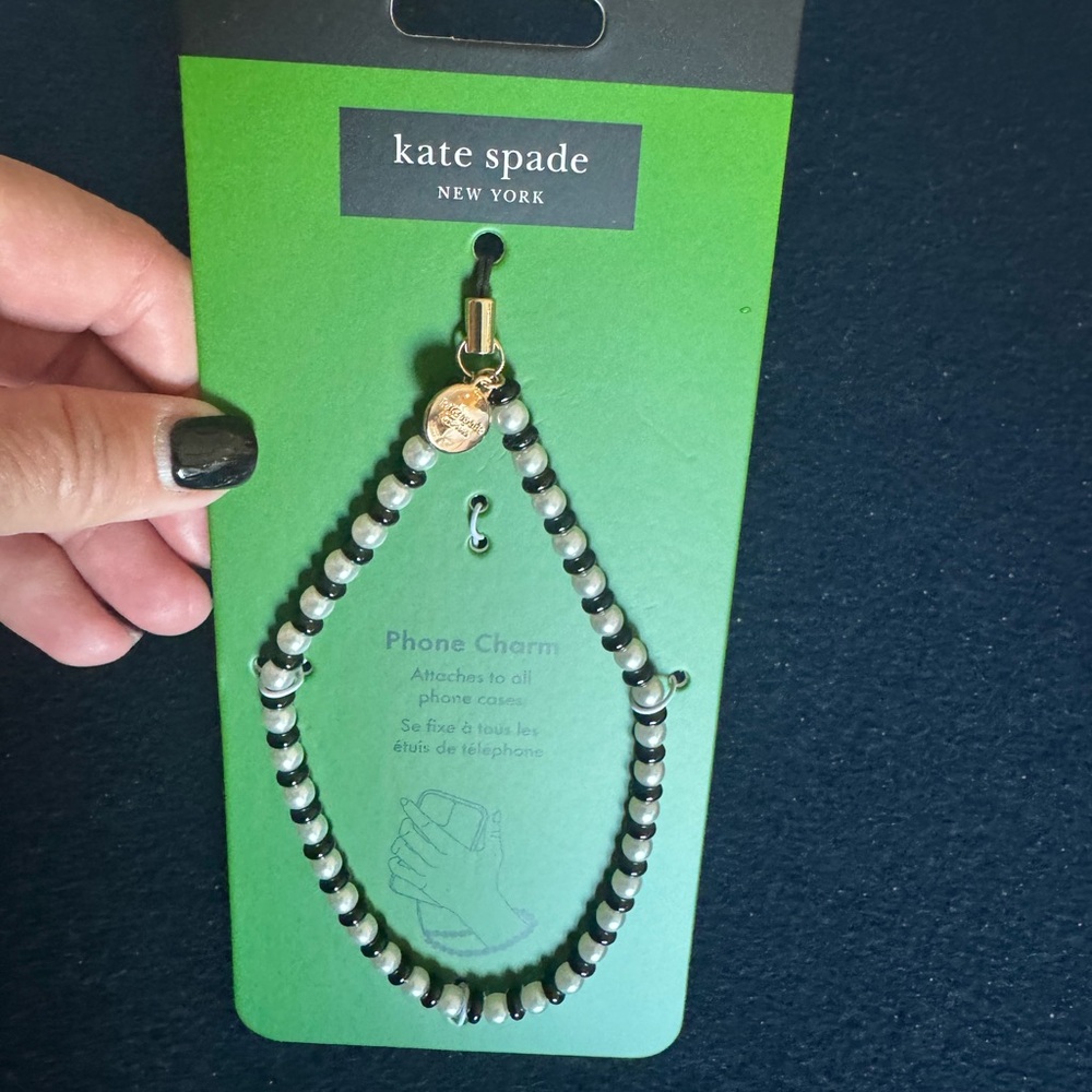 Kate Spade Black and White beaded phone chain/Charm- easy to carry& looks CUTE🤍🖤